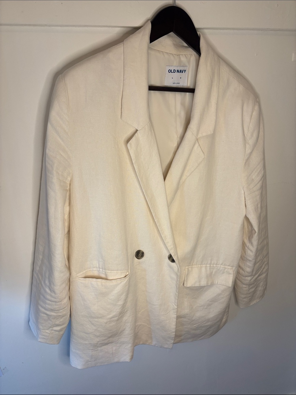 Old Navy Cream Linen Double-Breasted Relaxed Blazer